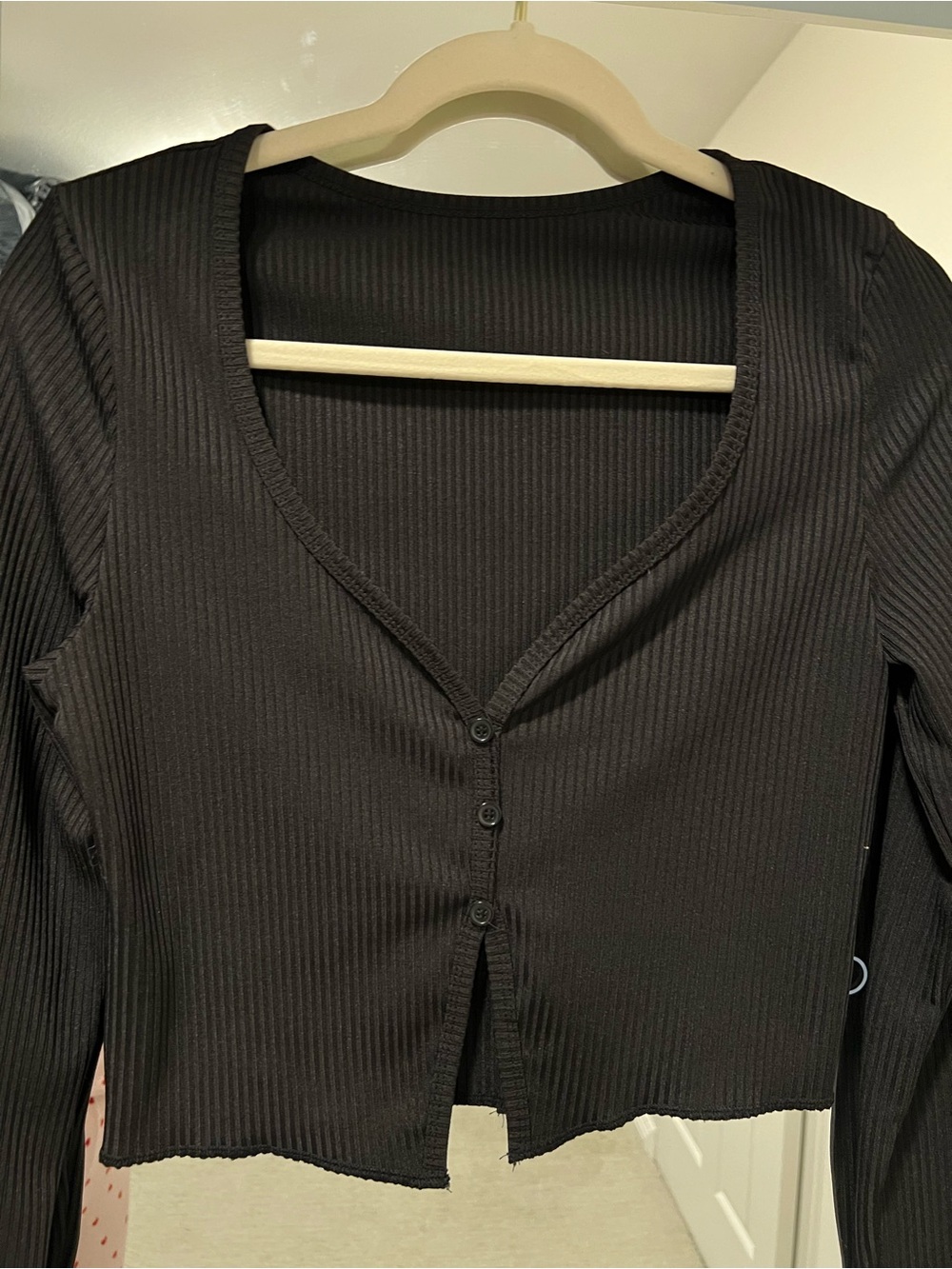 Crop Long Sleeve Top Blouse Black